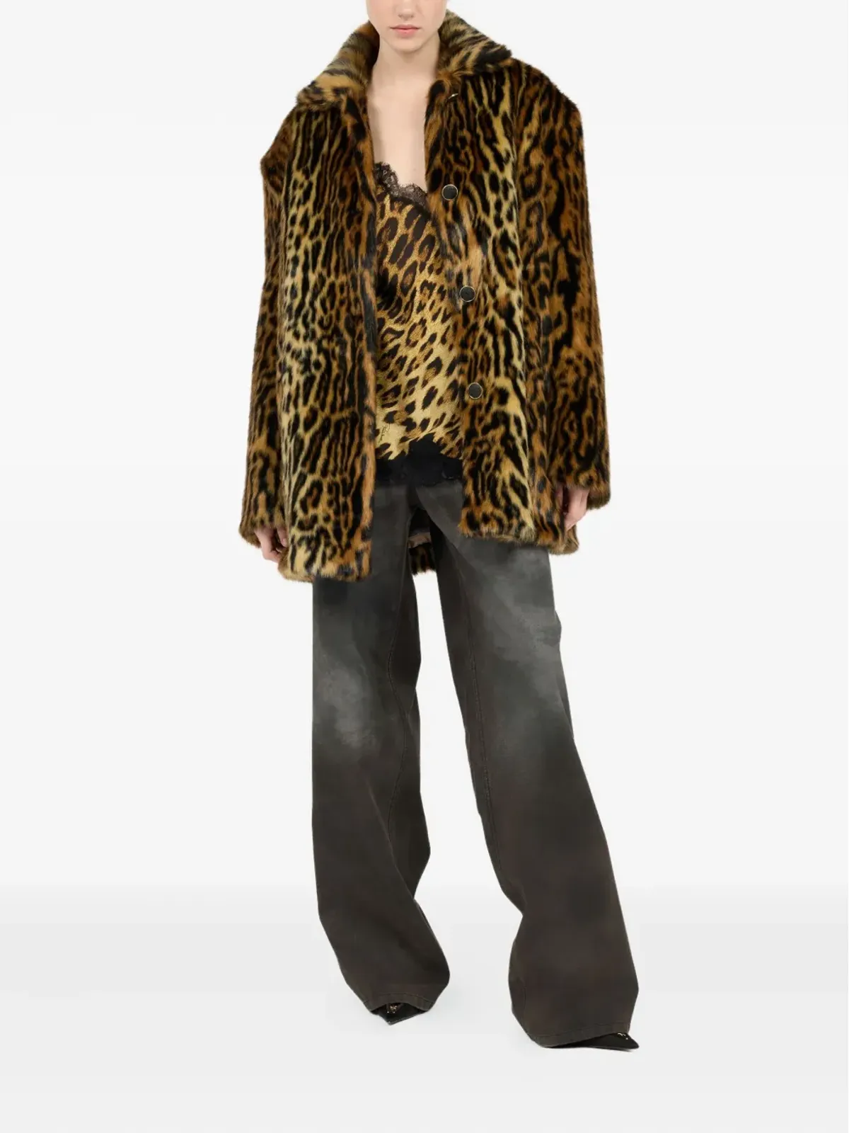 Roberto Cavalli レオパード柄ボタンコート - 画像2