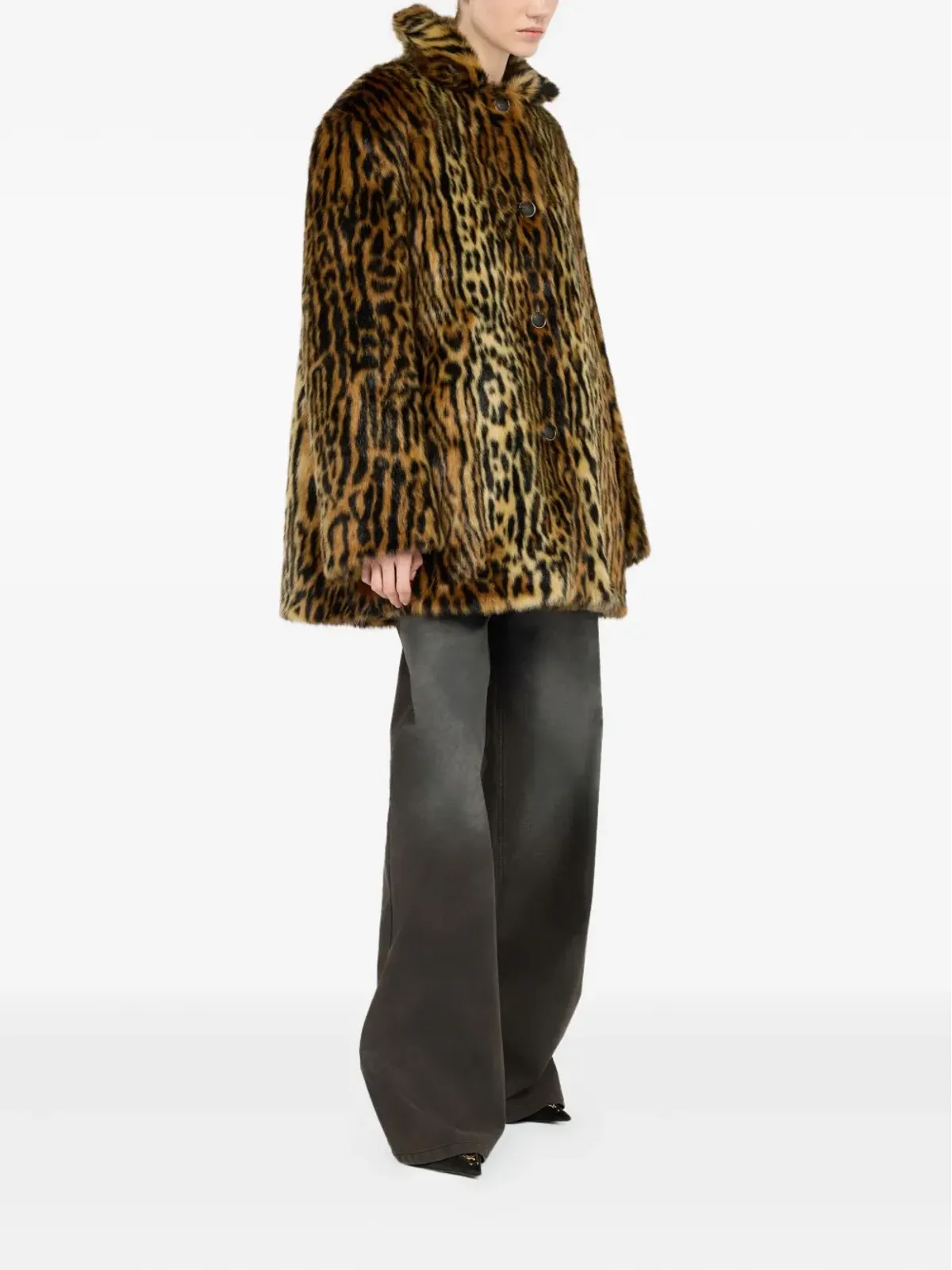 Roberto Cavalli レオパード柄ボタンコート - 画像3