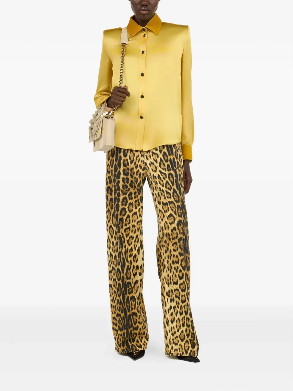 Roberto Cavalli ベルベットインサート付きシルクシャツ（イエロー） - 画像2