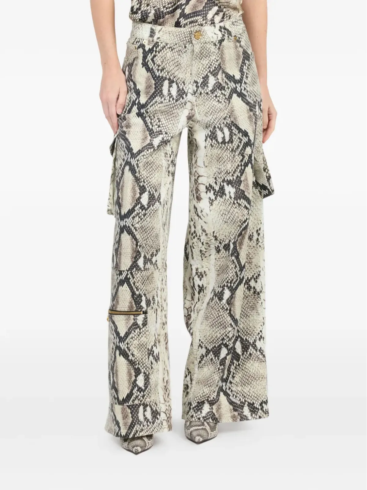Roberto Cavalli パイソンプリントカーゴパンツ - 画像4