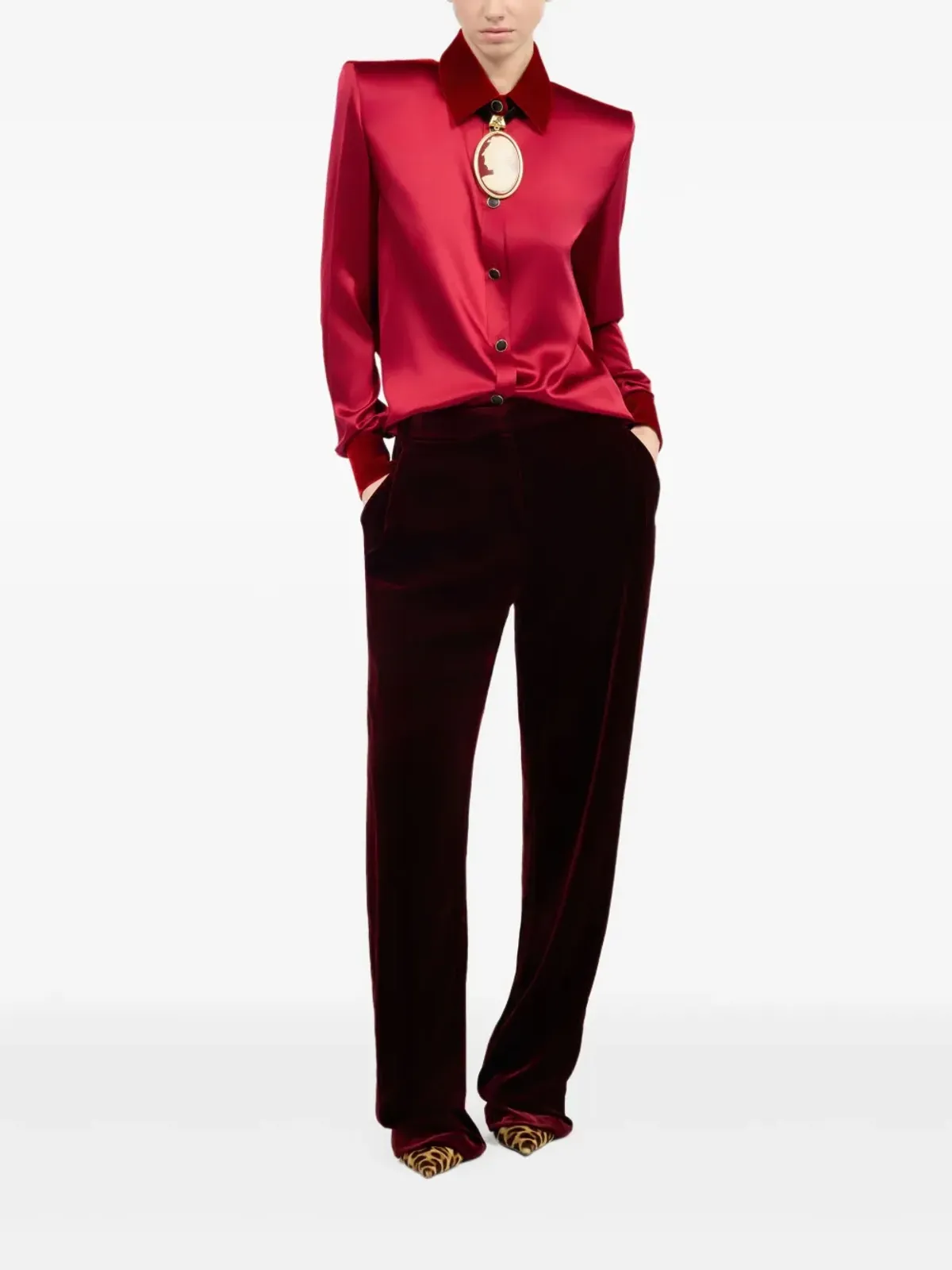 Roberto Cavalli ベルベットインサート シルクシャツ - 画像2