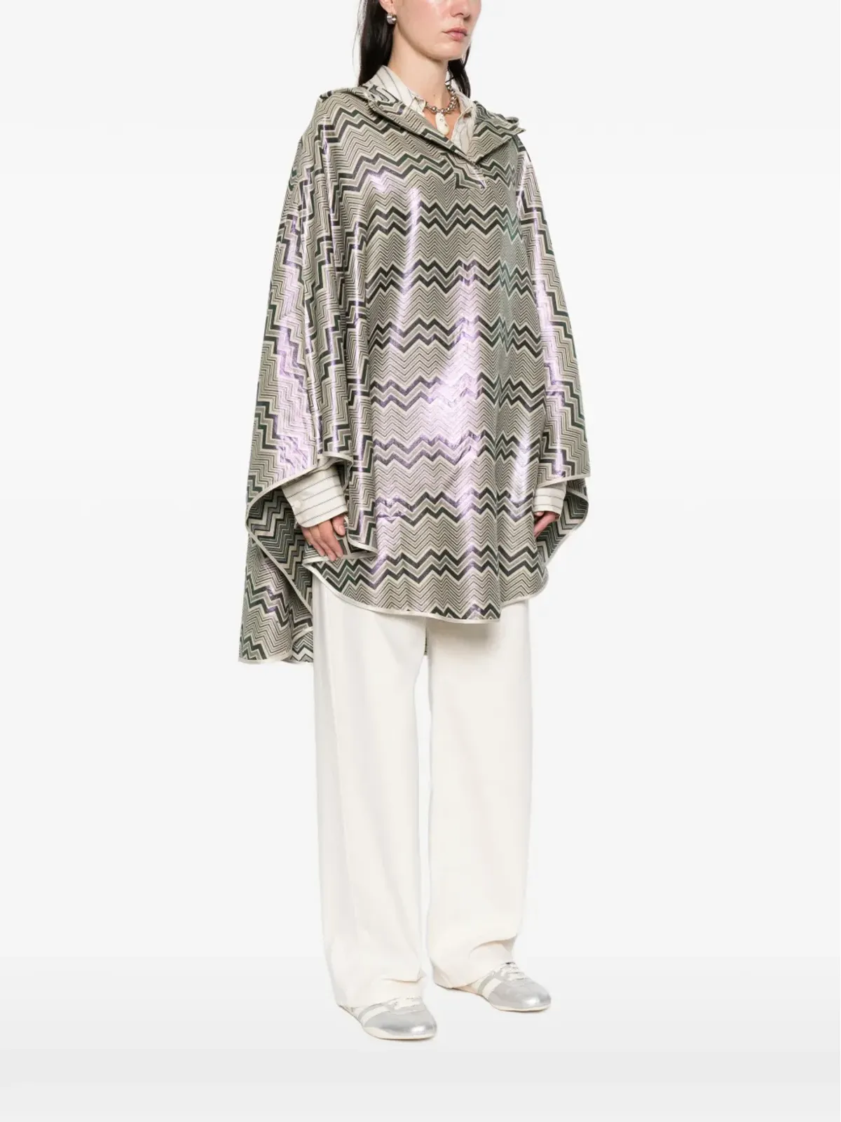 Missoni フード付きヘリンボーン柄ケープ - 画像3