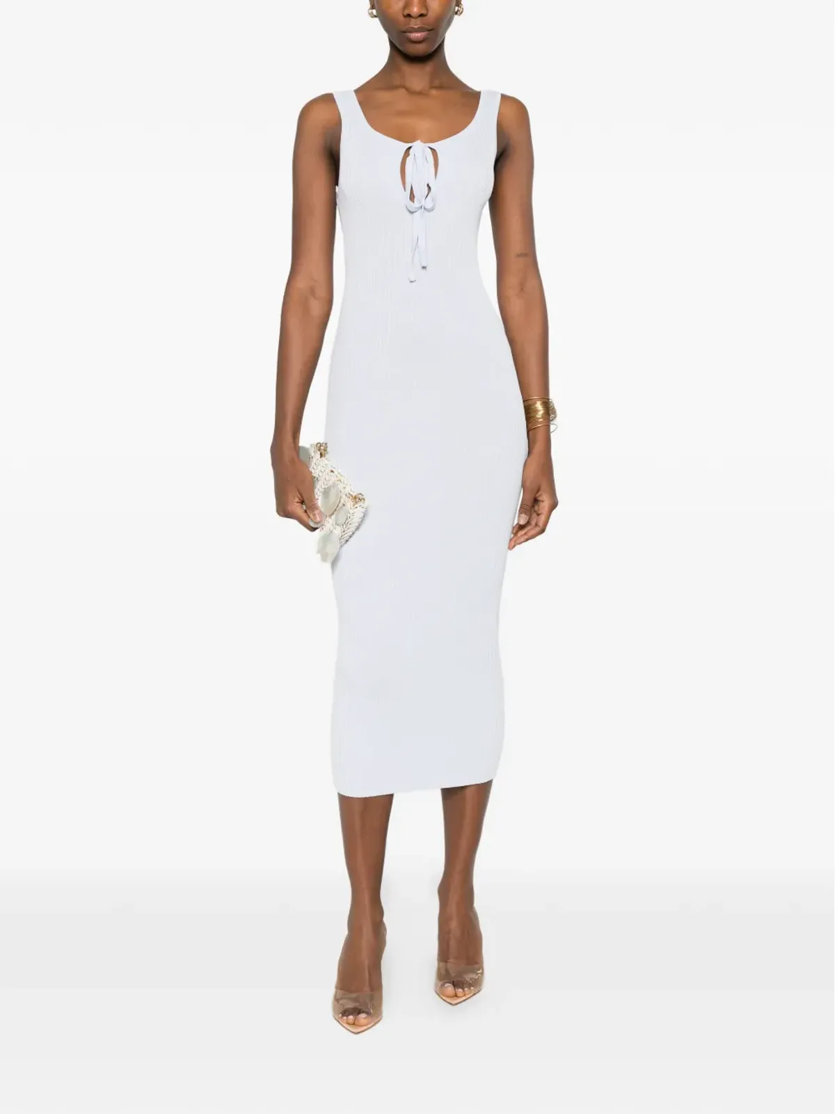 Erika Cavallini タイネックリブ編みドレス - ブルー - 画像2