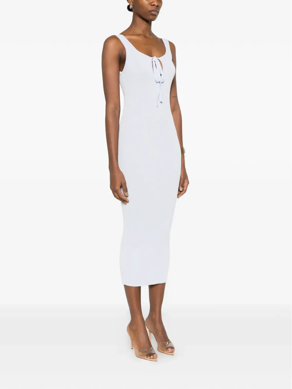 Erika Cavallini タイネックリブ編みドレス - ブルー - 画像3