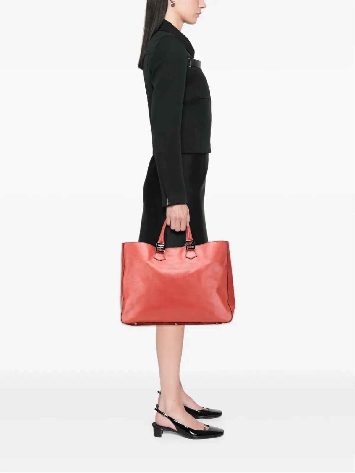 Fendi Pre-Owned ラージレザー ツインズ トート サッチェル - 画像2