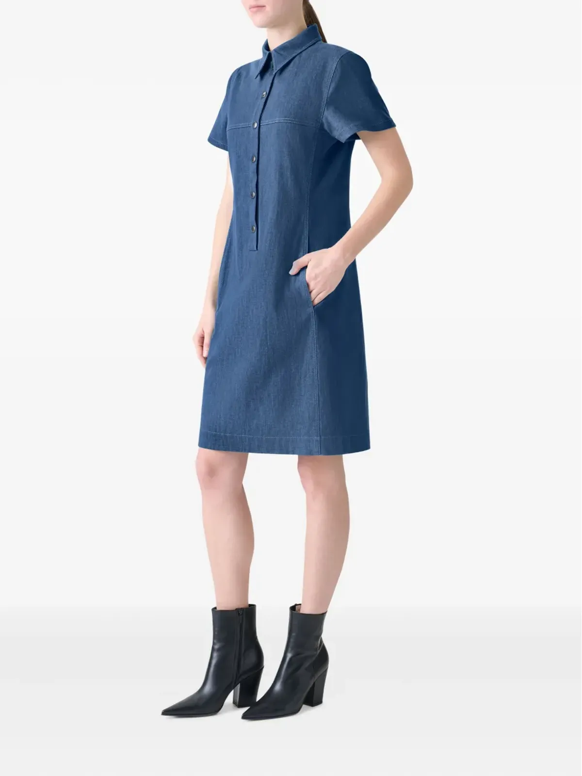 Akris ボタン留め襟付きミニドレス ブルー - 画像3