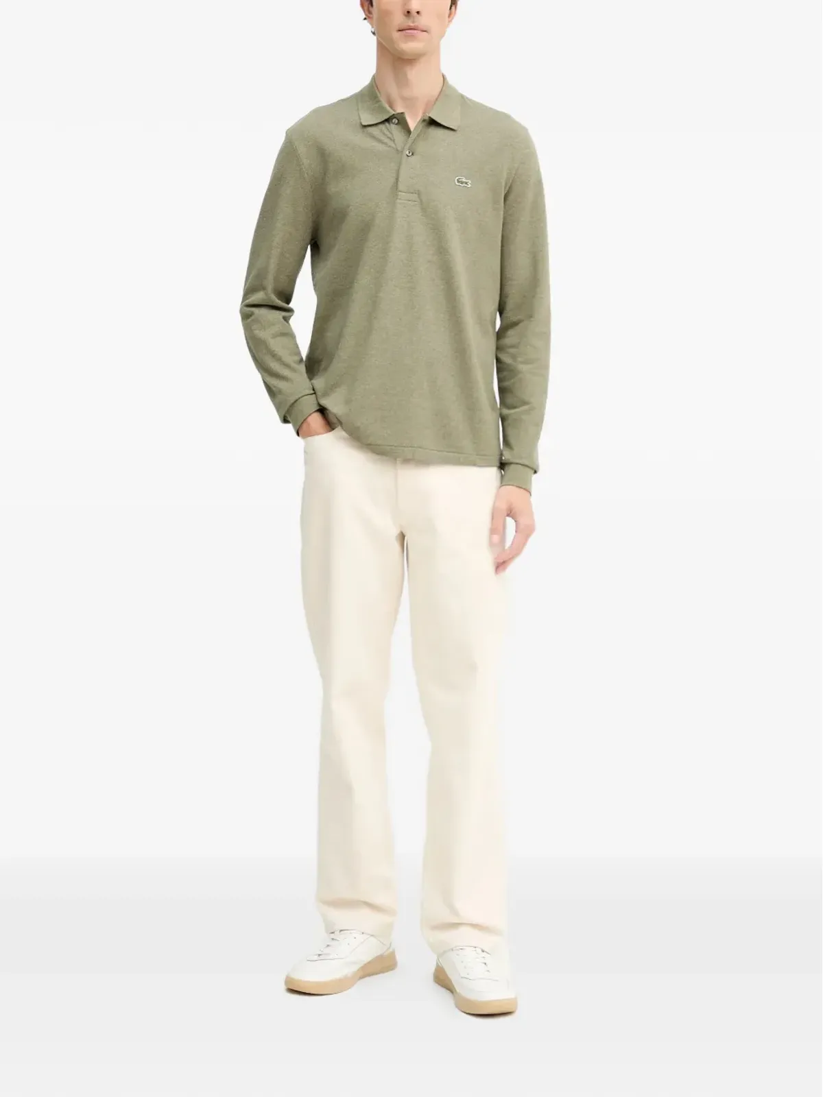 Lacoste ロゴパッチ長袖ポロシャツ - 画像2
