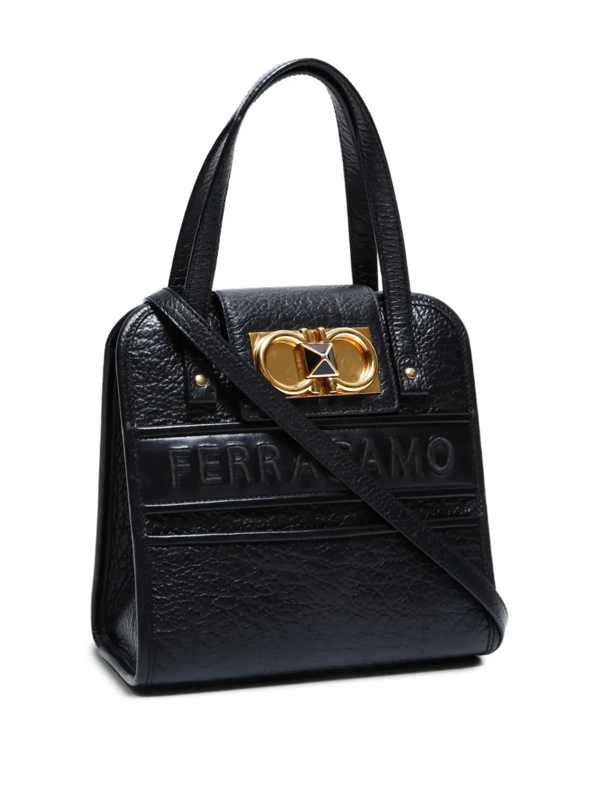 Ferragamo Pre-Owned ミニ ガンチーニバックル ツーウェイ ハンドバッグ - ブラック - 画像3