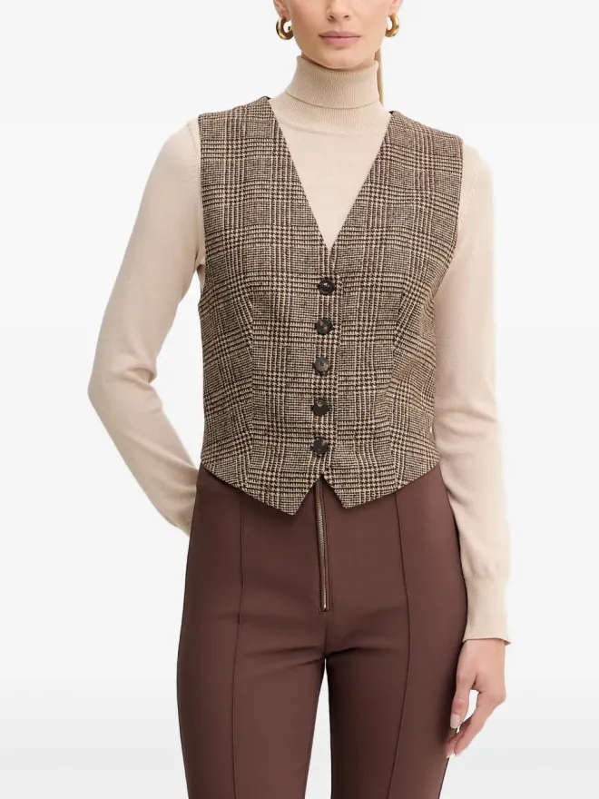 LUISA SPAGNOLI LUISA SPAGNOLI ソフィアト チェック柄 ボタン留め ウエストコート - ブラウンの商品画像