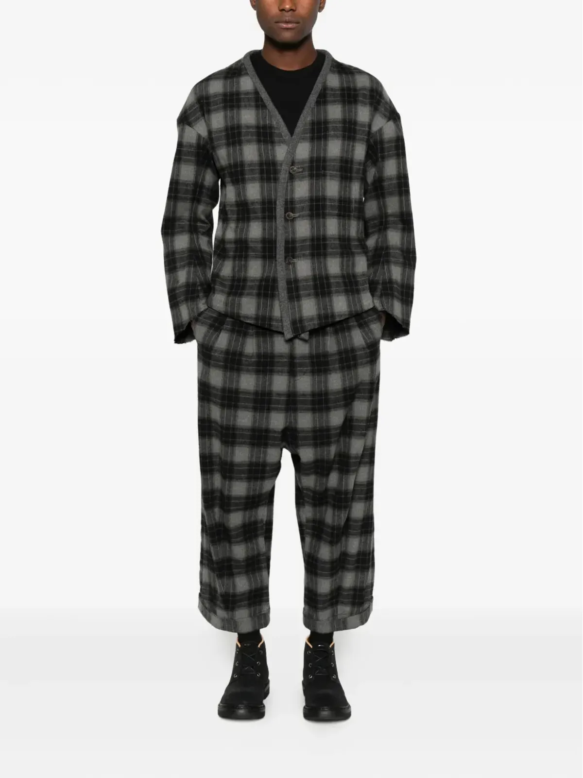 Individual Sentiments plaid-pattern cardigan - Grey - 画像2