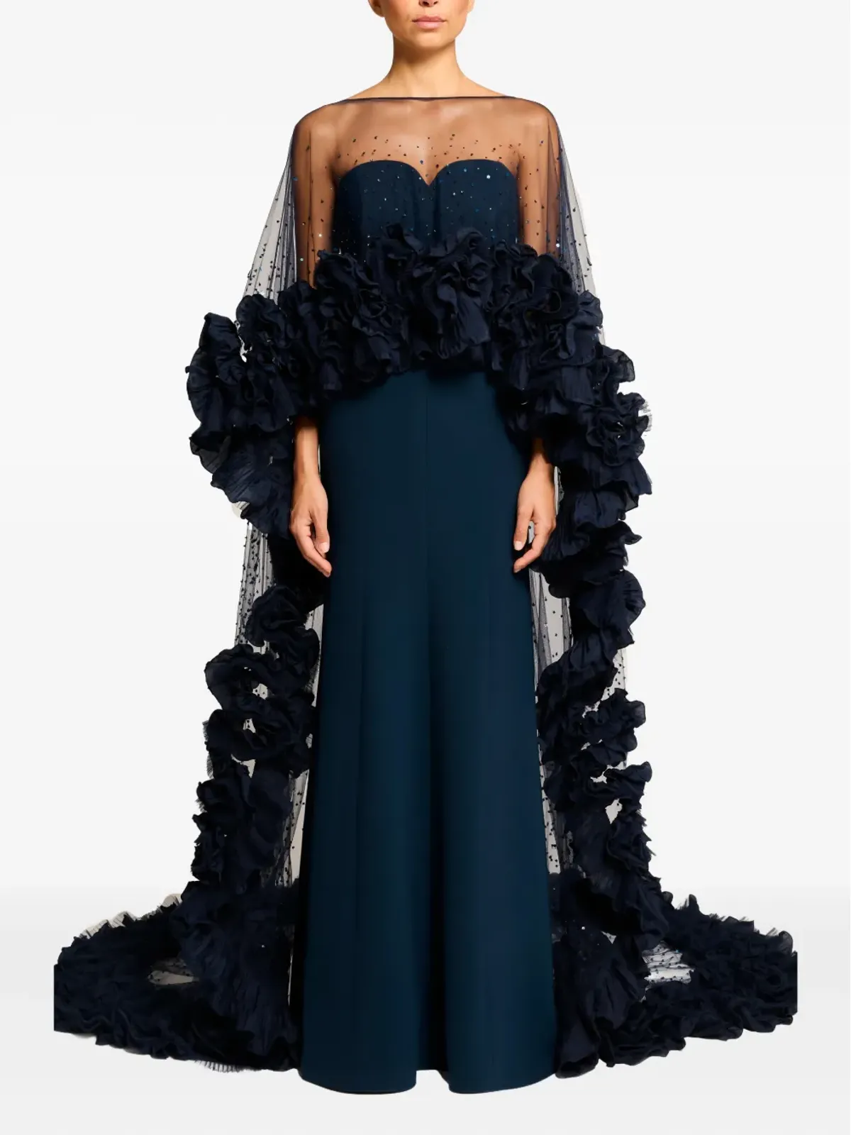 Jenny Packham ペタル・ブルーム・フリルディテールのケープ - 画像1