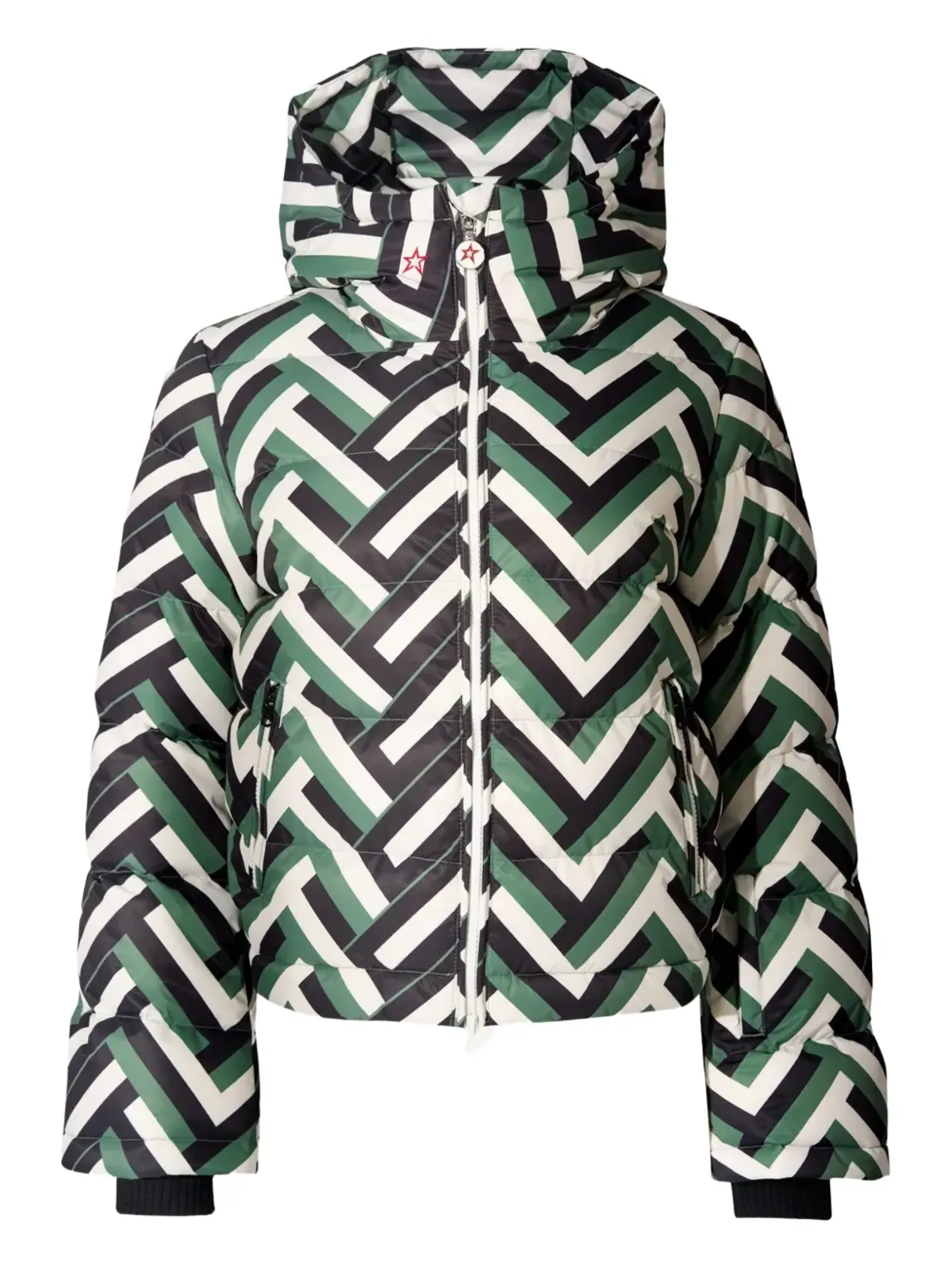 Perfect Moment Polar Flare チェボン柄 フ Hooded ジャケット グリーン - 画像1