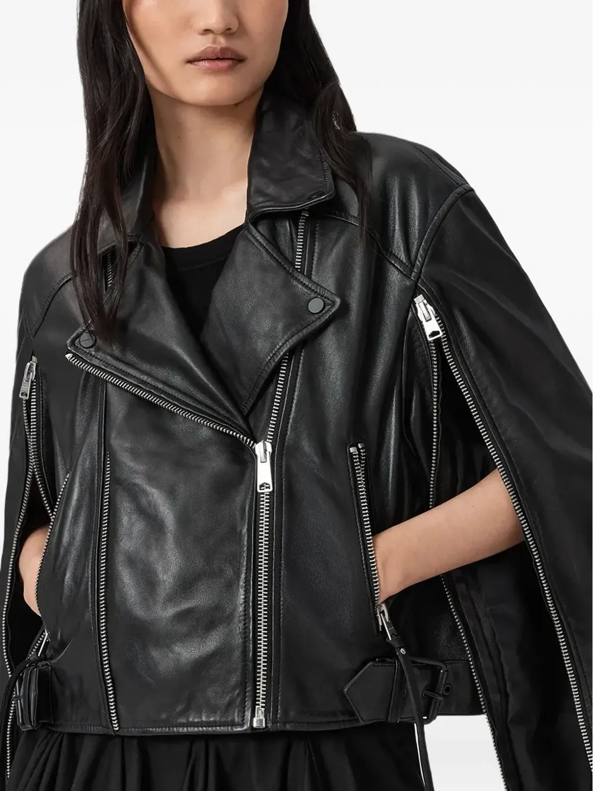 AllSaints Masone レザー バイカージャケット - 画像4