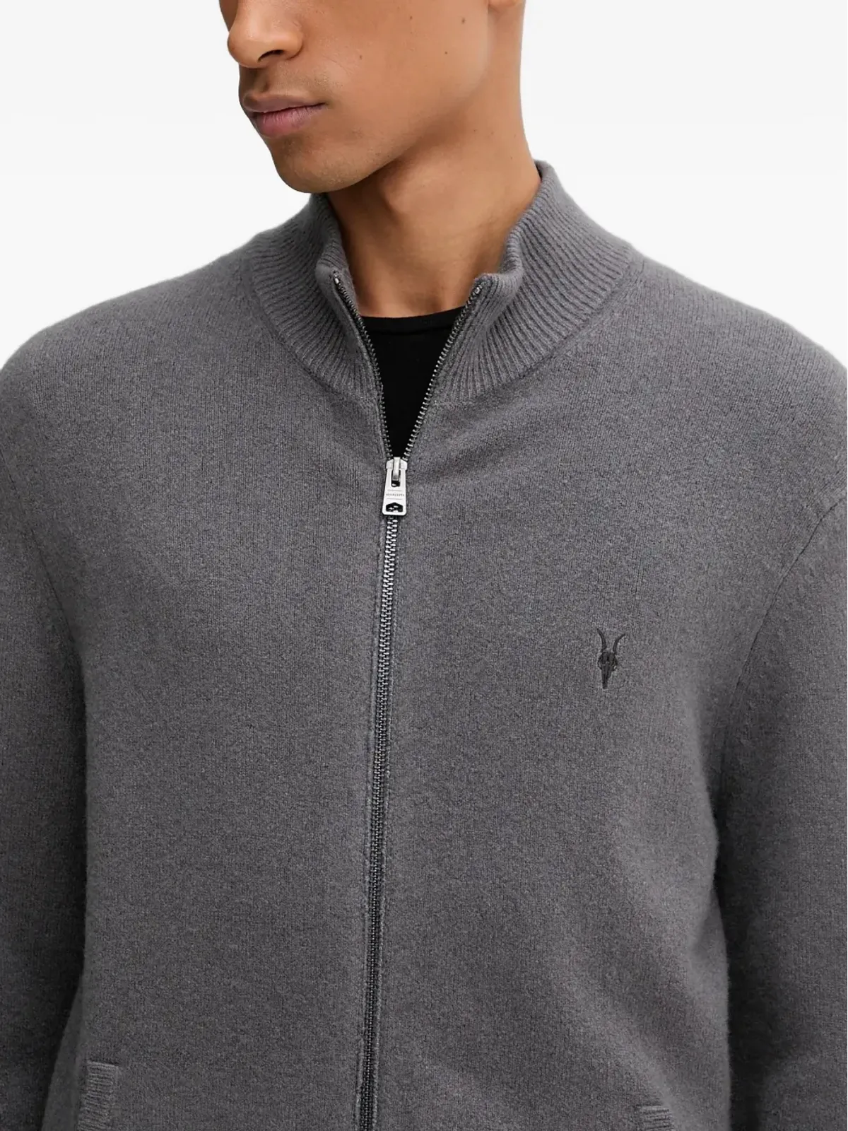 AllSaints Statten Ramskull zip-up cardigan - Grey - 画像4