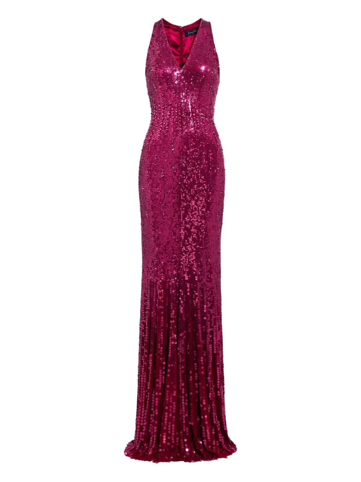 Jenny Packham ピンクのスパンコール Vネック ノースリーブ マキシドレス - 画像1