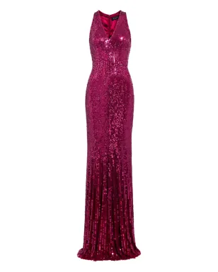 Jenny Packham ピンクのスパンコール Vネック ノースリーブ マキシドレス - サムネイル1