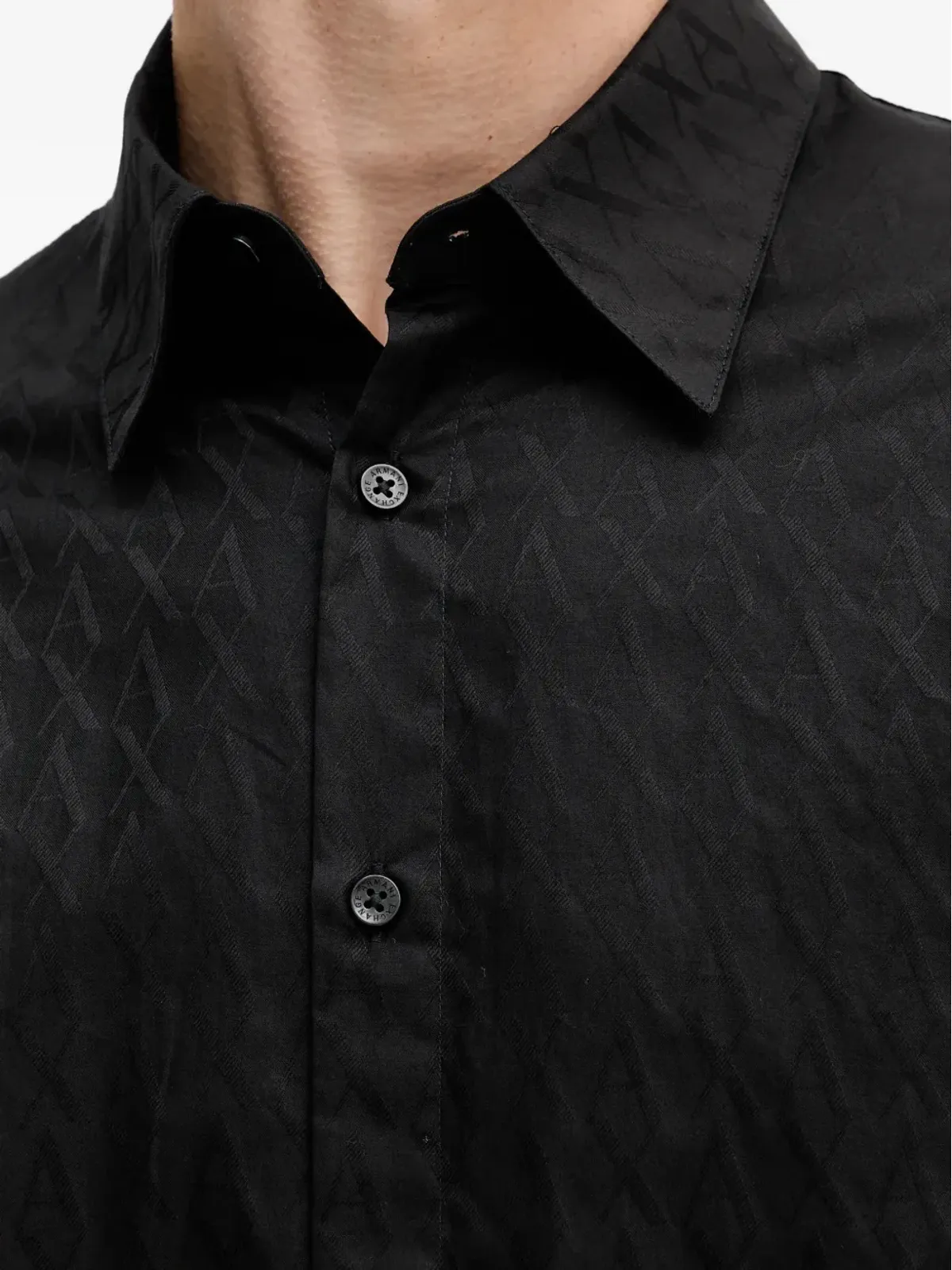 Armani Exchange 柄入りボタンダウンシャツ - ブラック - 画像5