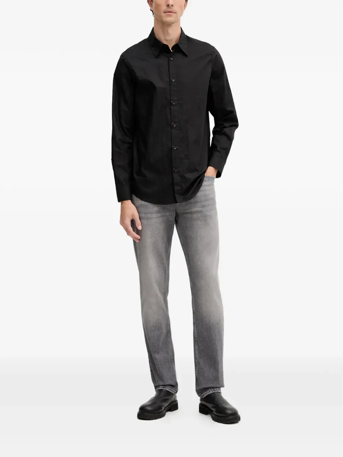 Armani Exchange 柄入りボタンダウンシャツ - ブラック - 画像2