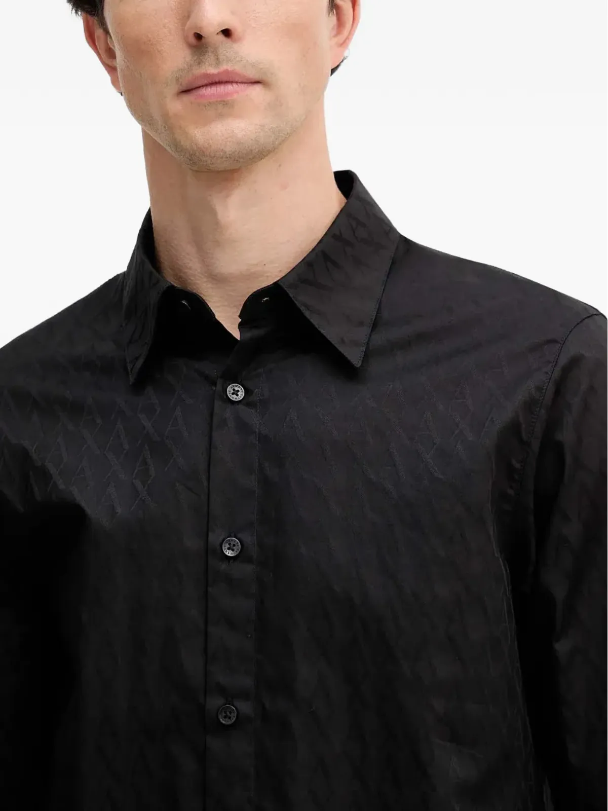 Armani Exchange 柄入りボタンダウンシャツ - ブラック - 画像4