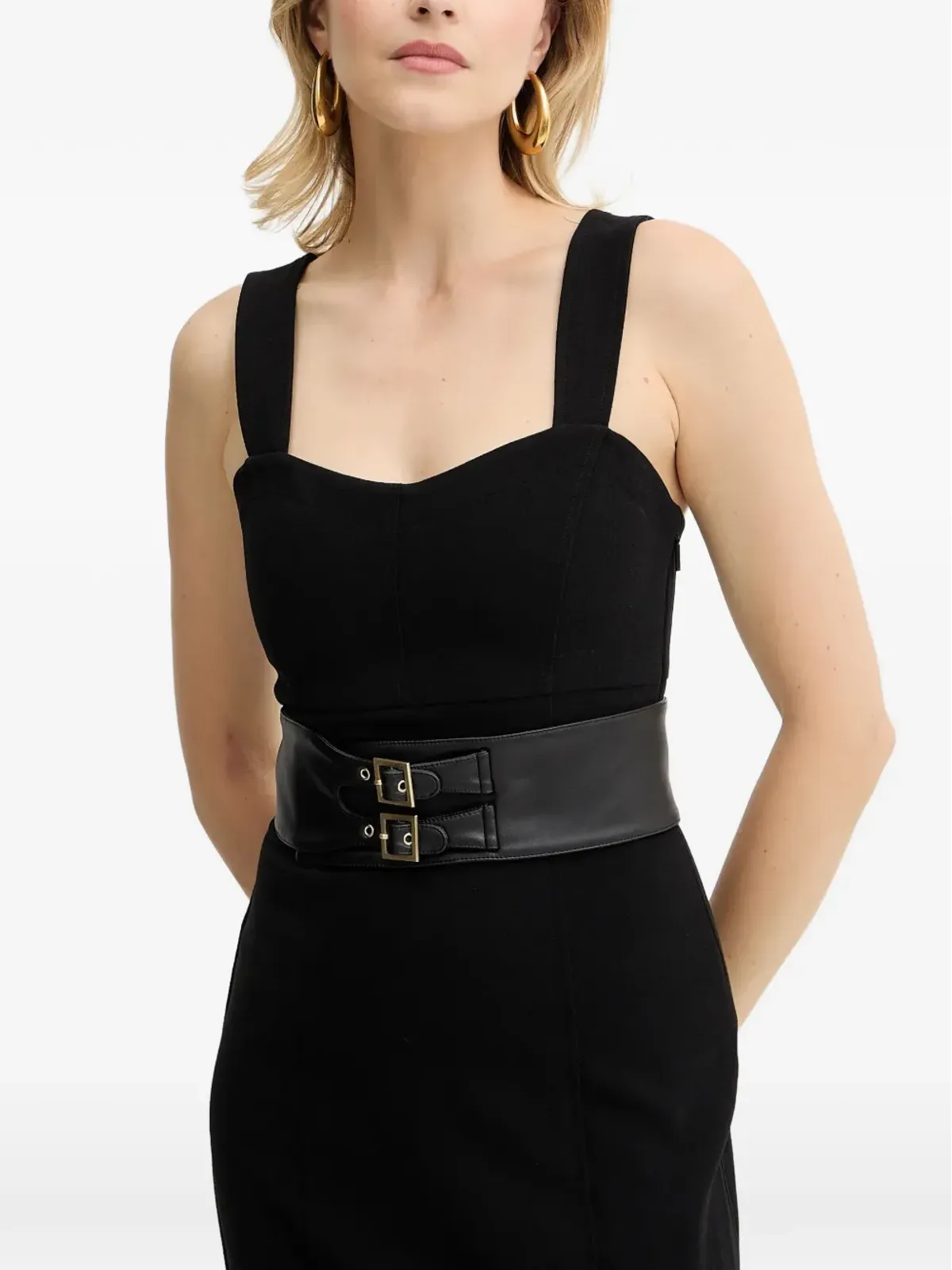 Armani Exchange ハートネック・ベルト付きミディドレス（ブラック） - 画像5