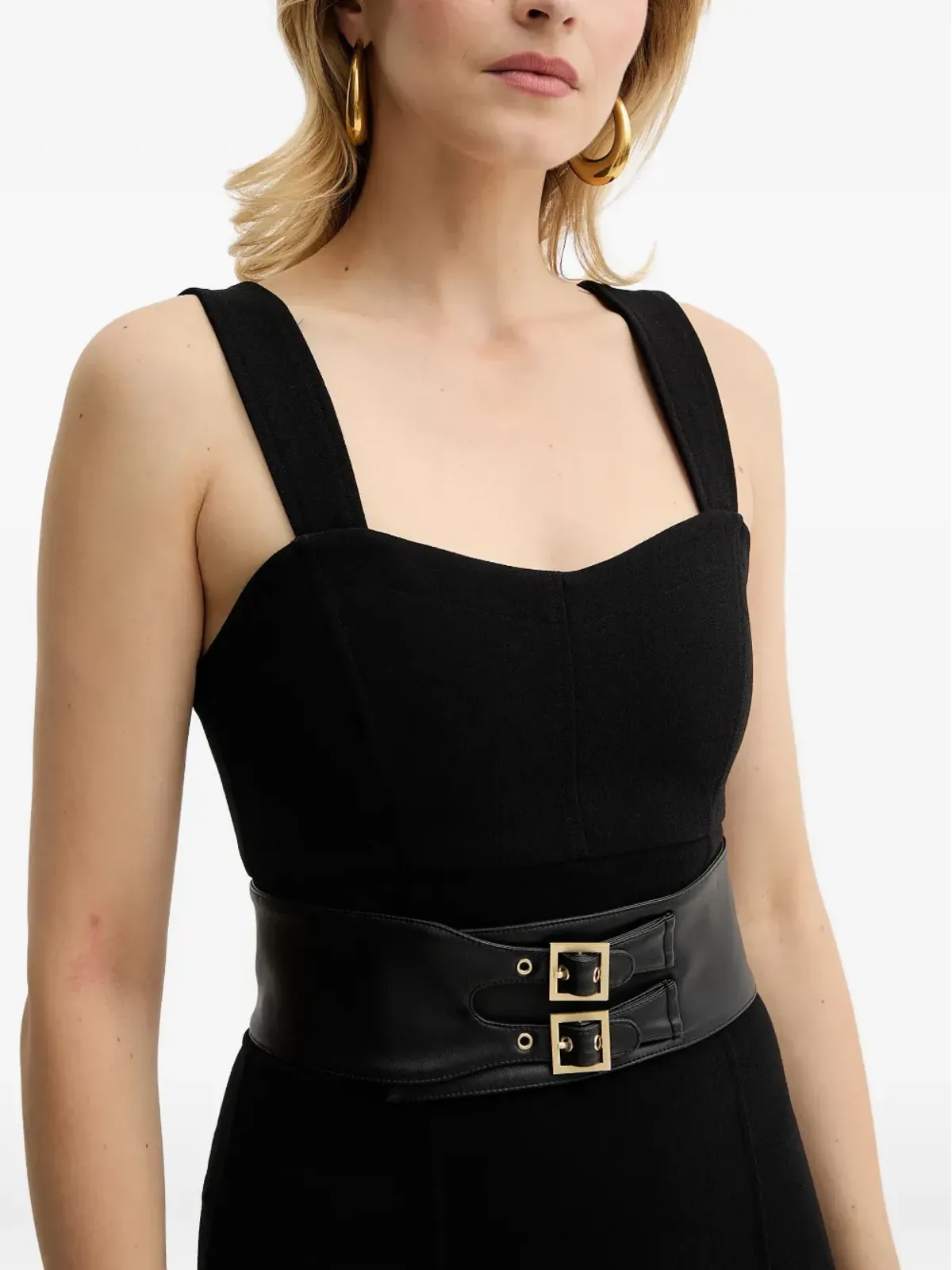 Armani Exchange ハートネック・ベルト付きミディドレス（ブラック） - 画像4
