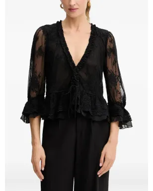 Bardot フリル付きレーストップ - Black - サムネイル1