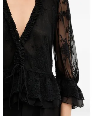 Bardot フリル付きレーストップ - Black - サムネイル5