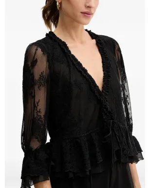 Bardot フリル付きレーストップ - Black - サムネイル4