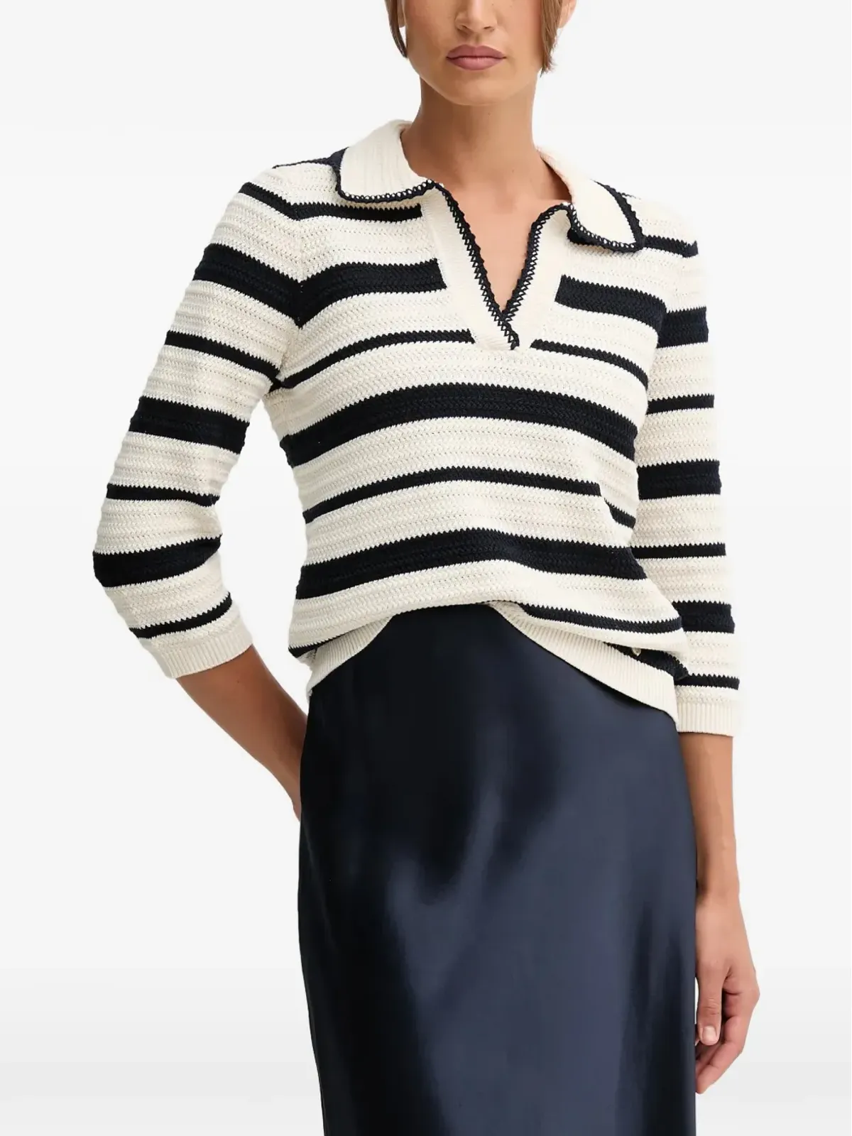 Pedro Del Hierro 白とブルーのストライプ ニットセーター - 画像1