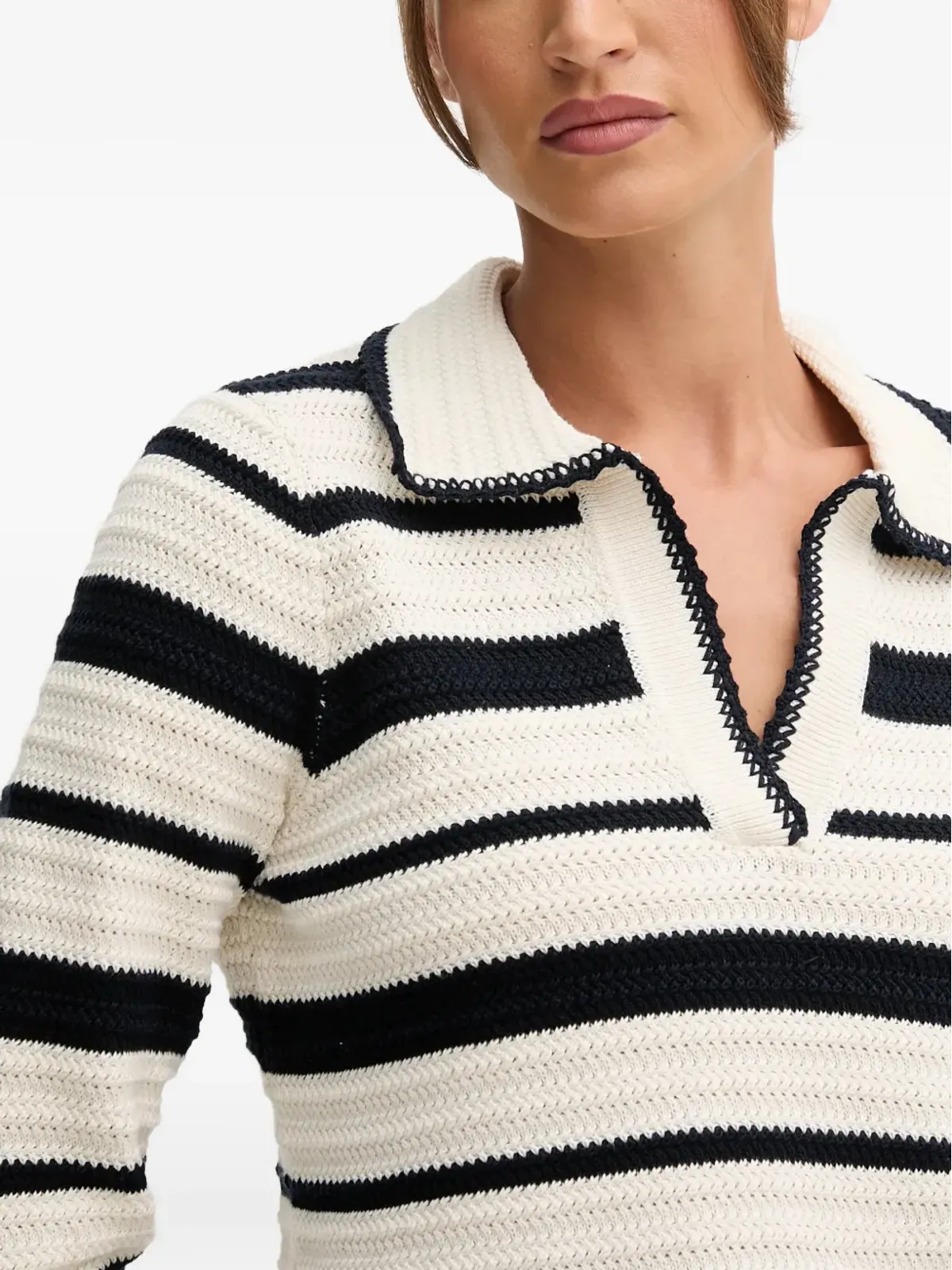 Pedro Del Hierro 白とブルーのストライプ ニットセーター - 画像4