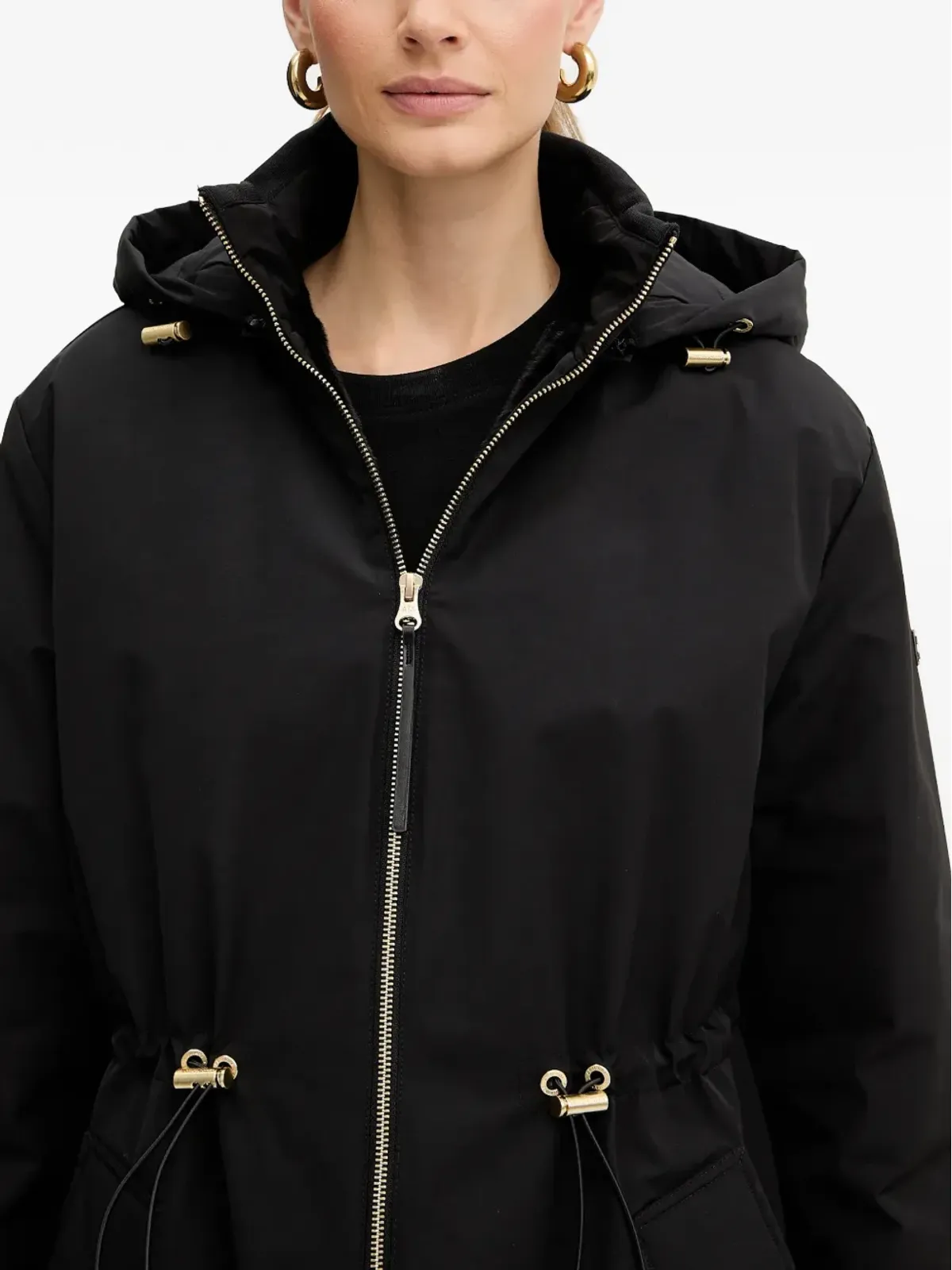 Armani Exchange フード付きドローストリングコート（ブラック） - 画像4