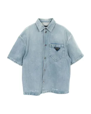 Prada Pre-Owned ロゴプレート付きデニムシャツ - サムネイル1