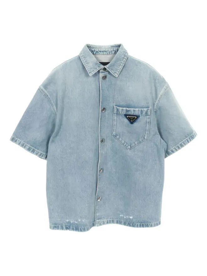 Prada Pre-Owned Prada Pre-Owned ロゴプレート付きデニムシャツの商品画像