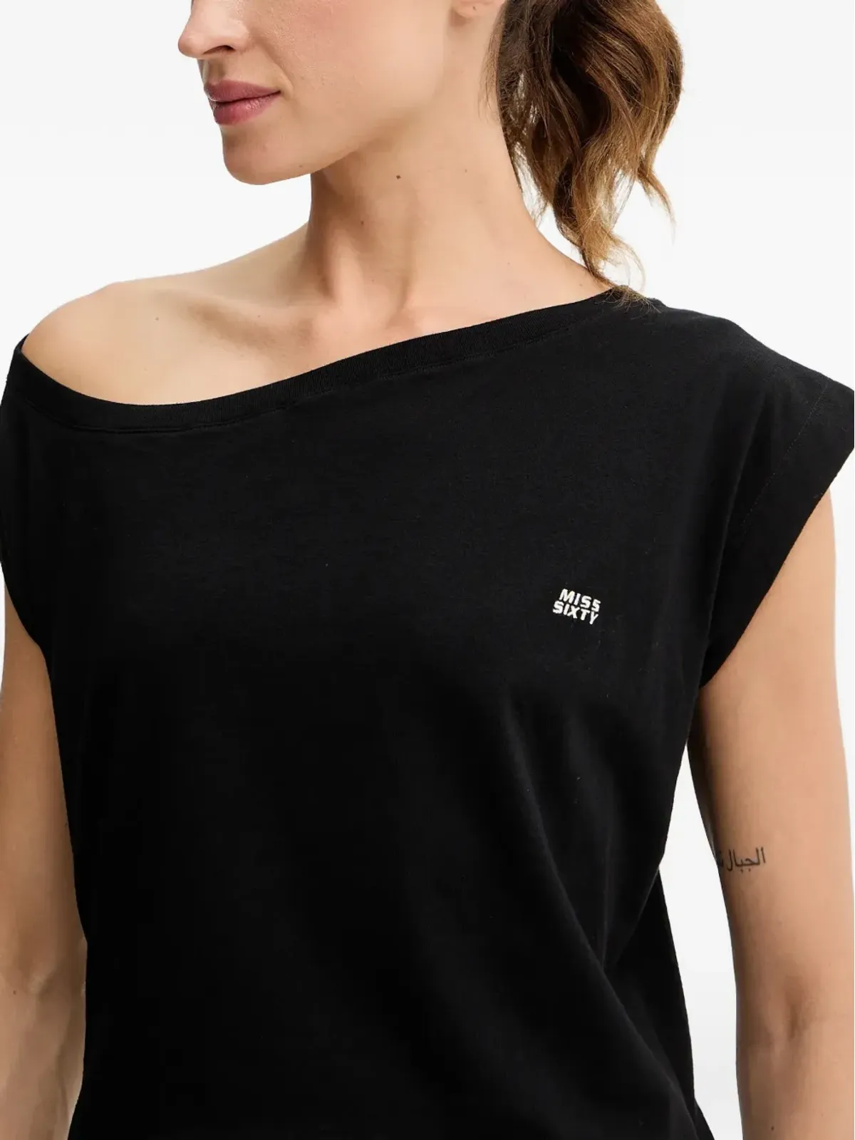 Miss Sixty オフショルダーTシャツ ブラック - 画像4