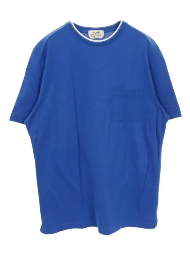 Hermès Pre-Owned Hermès Pre-Owned logo-embroidered chest-pocket t-shirt - Blueの商品画像