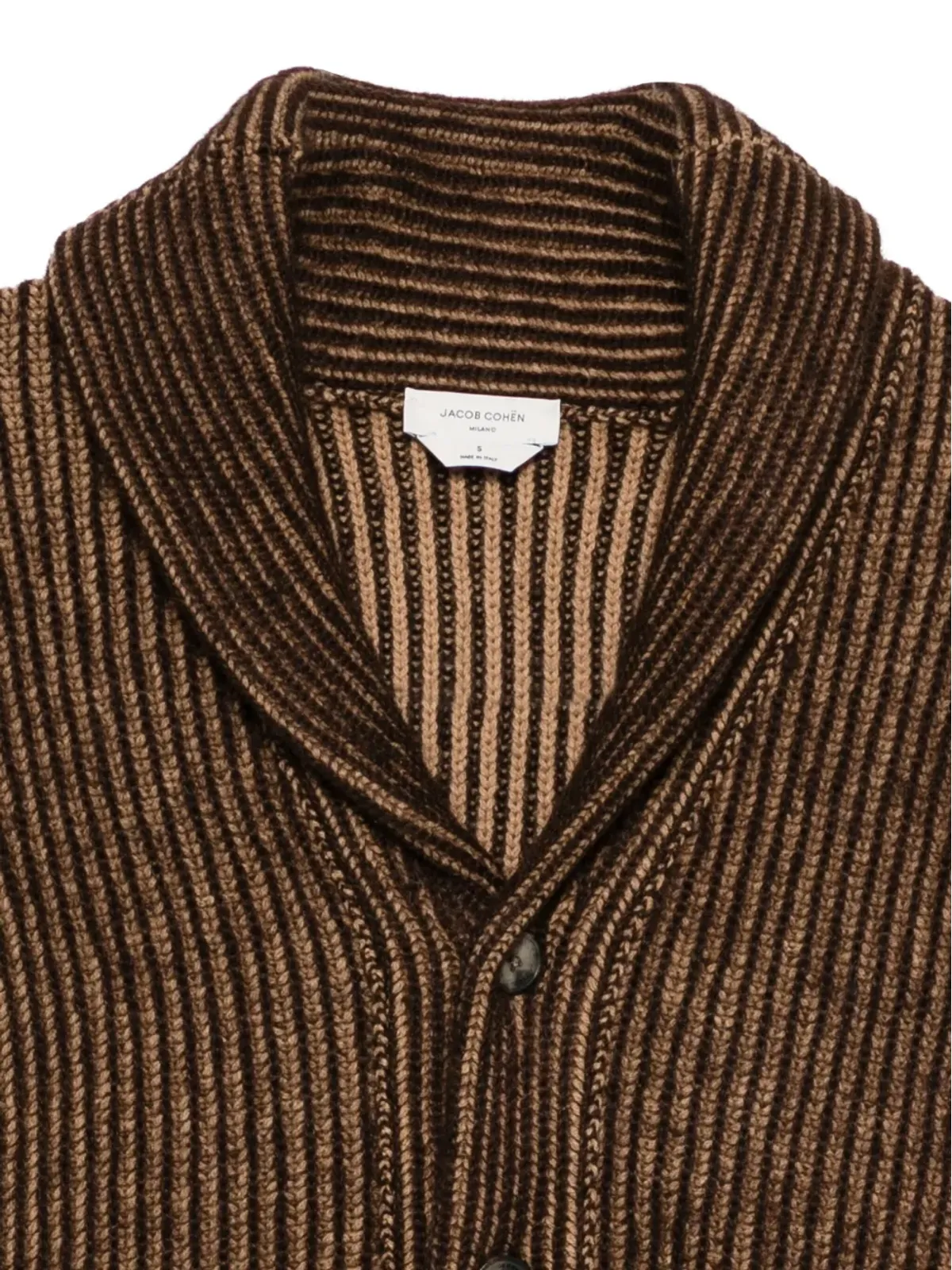 Jacob Cohën ストライプ柄ショールカラー カーディガン（ブラウン） - 画像3