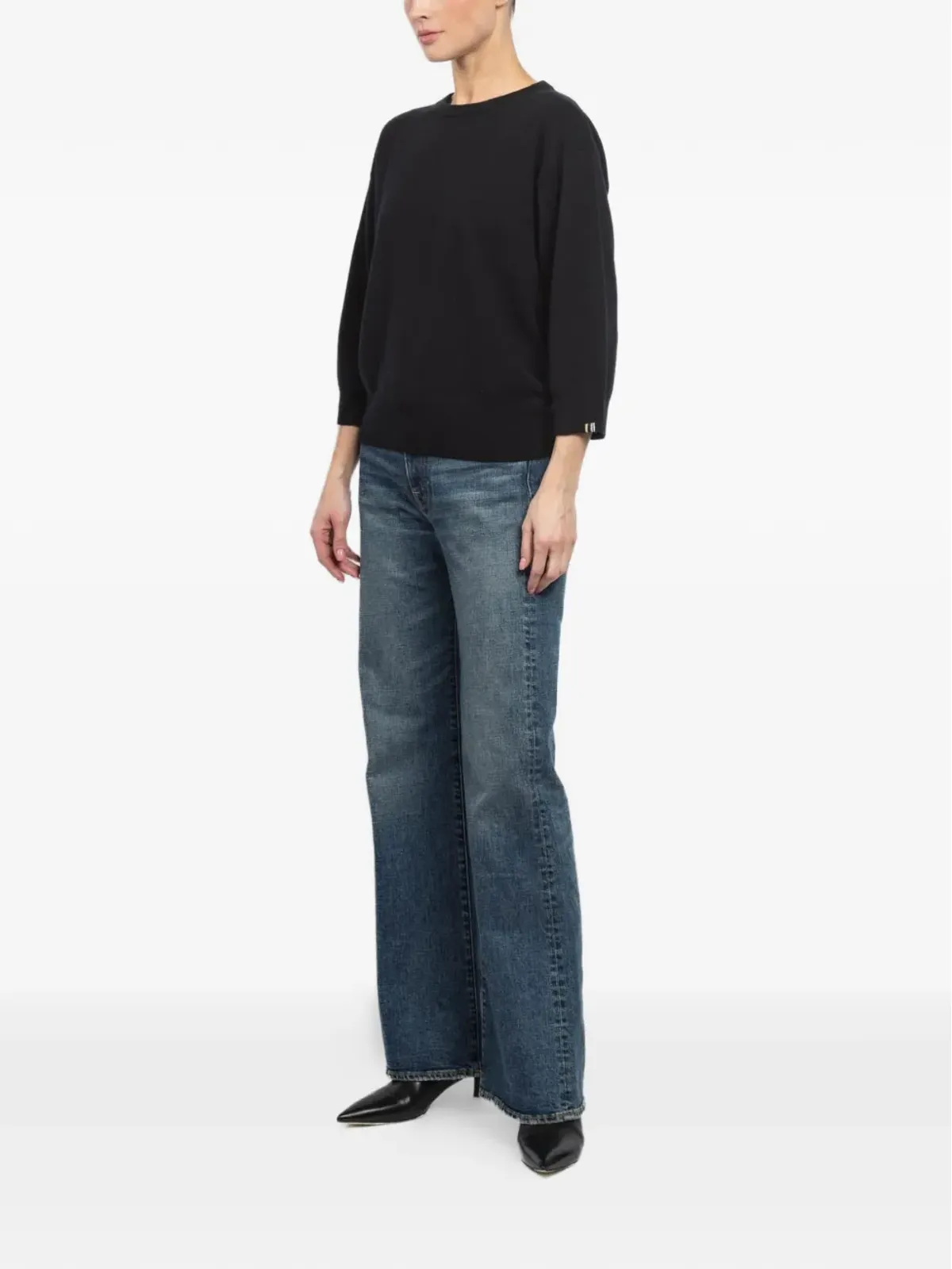 extreme cashmere N°398 Jewel ショートスリーブ クルーネック セーター - ブラック - 画像2