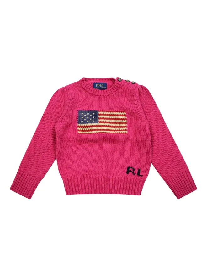 POLO RALPH LAUREN KIDS POLO RALPH LAUREN KIDS 旗柄インターシャ ジャンパー - ピンクの商品画像