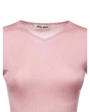 Miu Miu Vネックリブトップス - ピンク - サムネイル3
