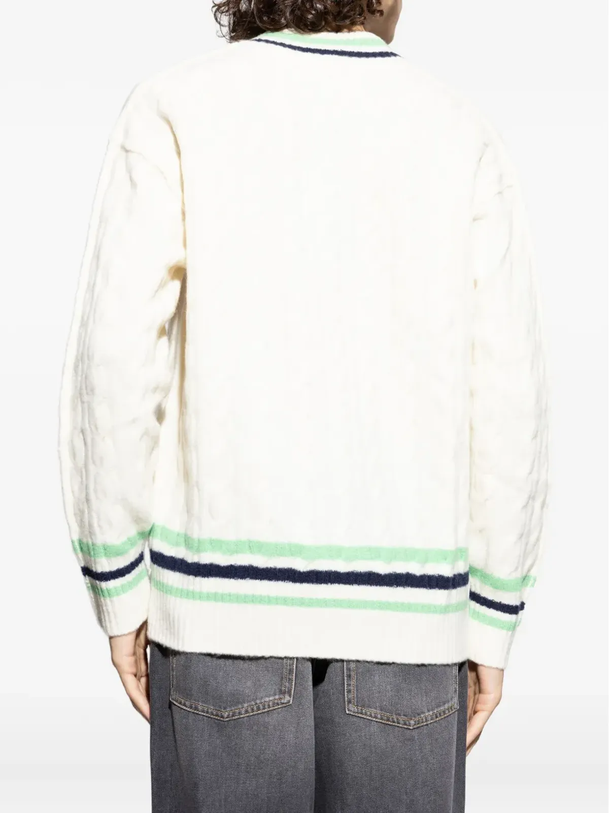 Lacoste Vネック ケーブルニットセーター ホワイト - 画像4