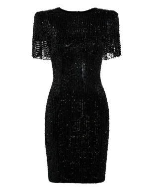 Jenny Packham Swish スパンコール装飾ビーズ付きミニドレス ブラック - サムネイル1