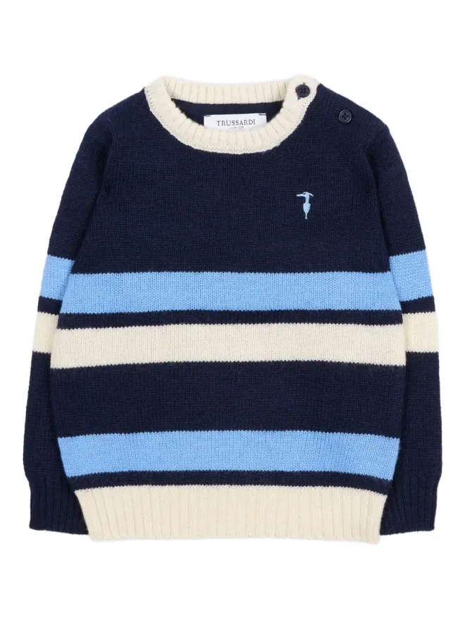 TRUSSARDI JUNIOR TRUSSARDI JUNIOR striped embroidered jumper - Blueの商品画像