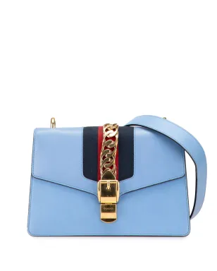 Gucci Pre-Owned 小型レザー シルヴィ ウェブ サッチェル ブルー - サムネイル1