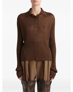 KHAITE Vin リブ編み ボタン付きトップス - ブラウン - サムネイル3