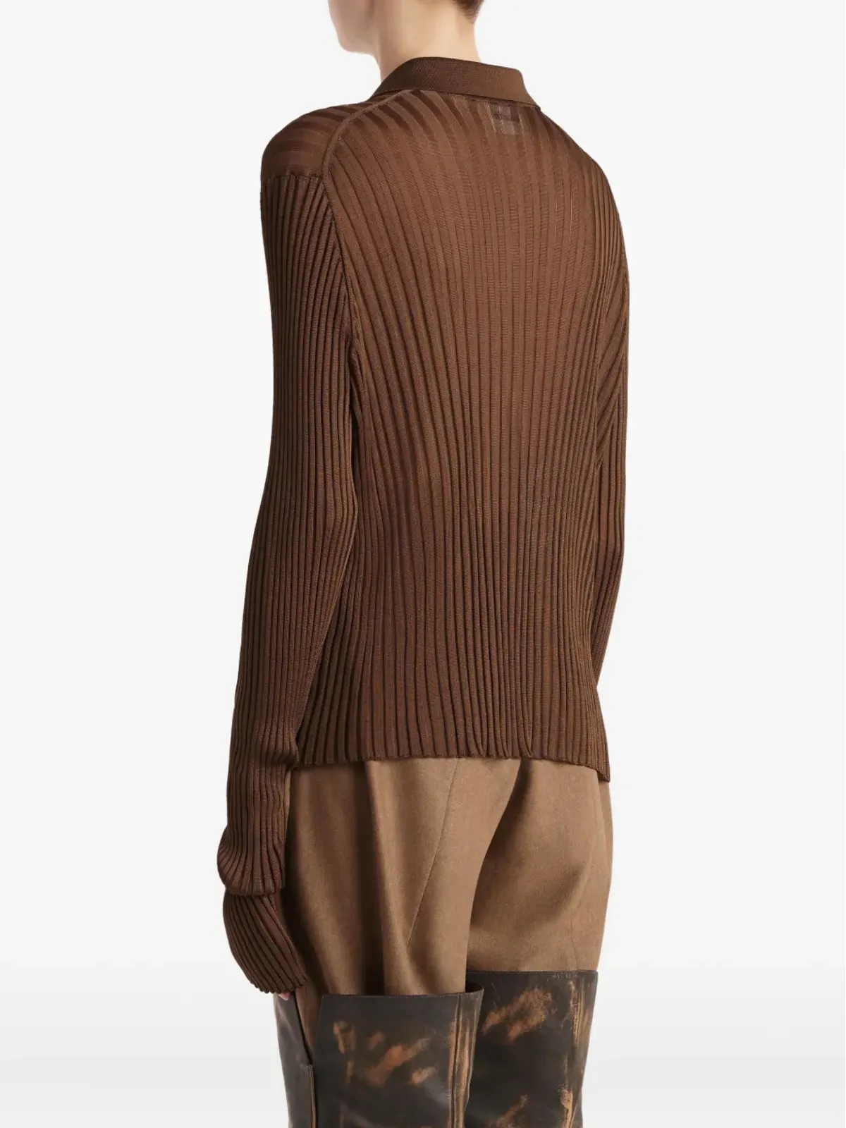 KHAITE Vin リブ編み ボタン付きトップス - ブラウン - 画像4
