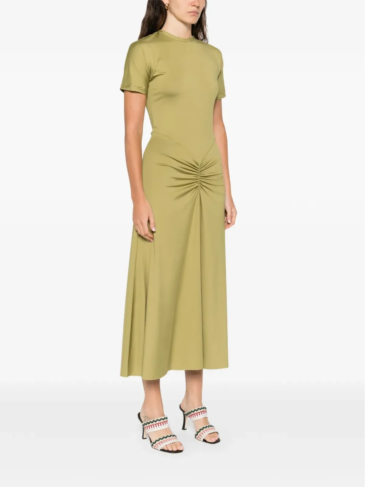 Victoria Beckham ブレア 半袖ミディドレス グリーン - 画像3