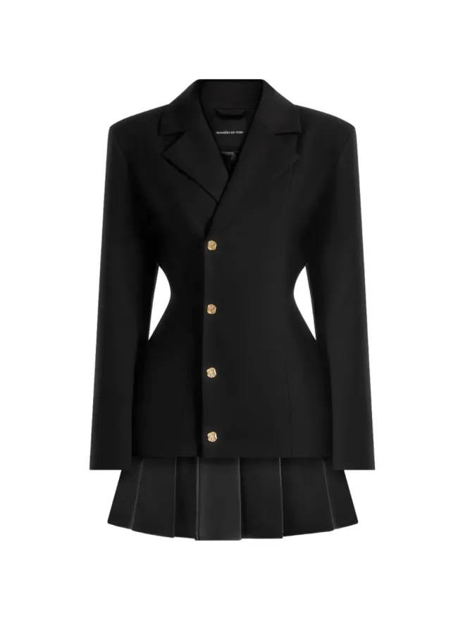 Manière De Voir Maniére De Voir Nicole プリーツ入り黒のミニ テーラードブレザードレスの商品画像