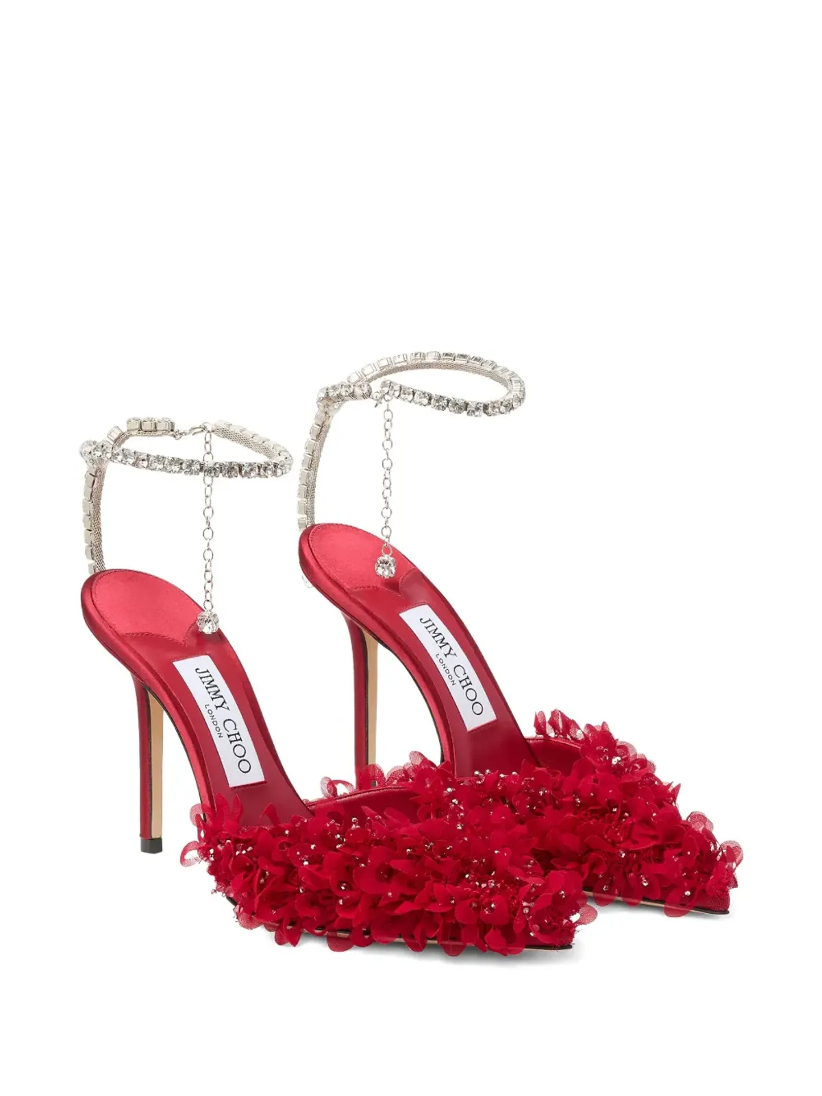 Jimmy Choo サエダ クリスタル装飾フローラルパンプス レッド - 画像2