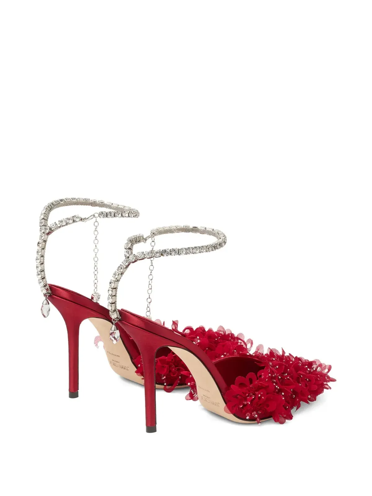 Jimmy Choo サエダ クリスタル装飾フローラルパンプス レッド - 画像3