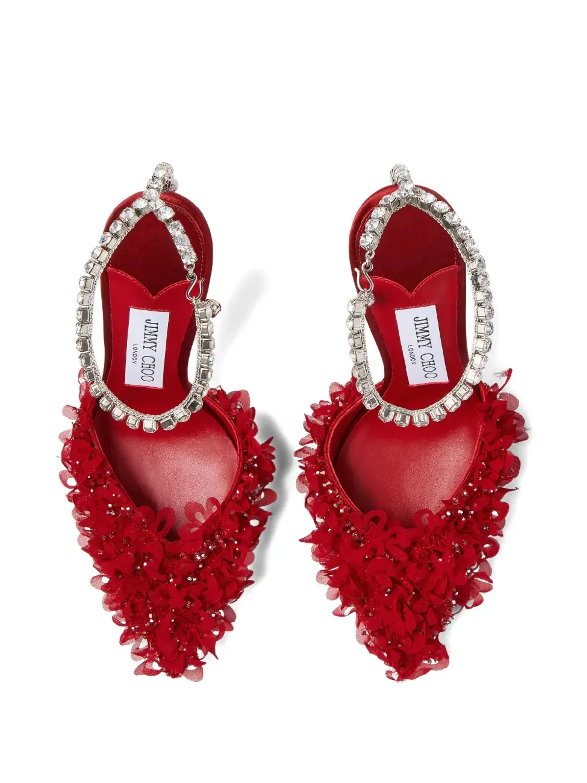 Jimmy Choo サエダ クリスタル装飾フローラルパンプス レッド - 画像4